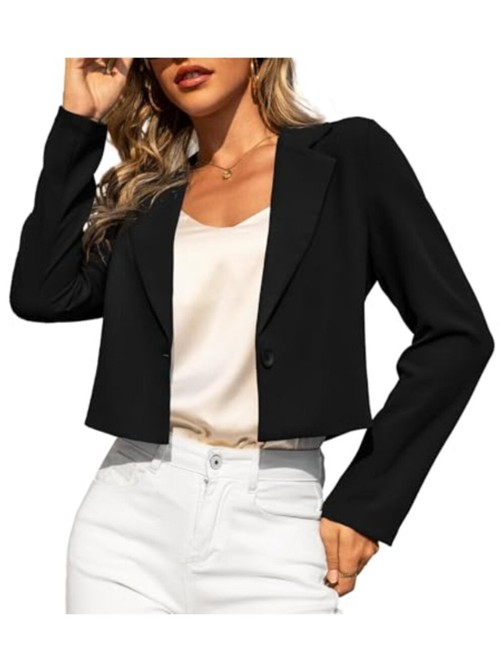 Cropped Blazer Jacket Women 100% Polyester Single Button Notch Collar